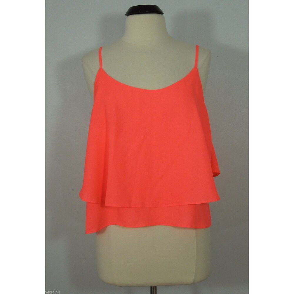 LOVE LETTER Crop Top L LARGE Womens Bright Pink Two Layers Adjustable Straps